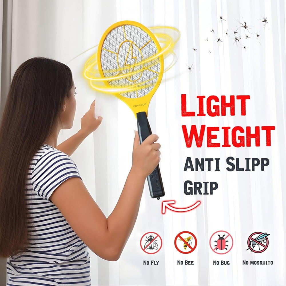 Electric Fly Swatter – Battery Operated Bug Zapper Racket, Mosquito & Insect Killer, Handheld Pest Control, Indoor & Outdoor Use