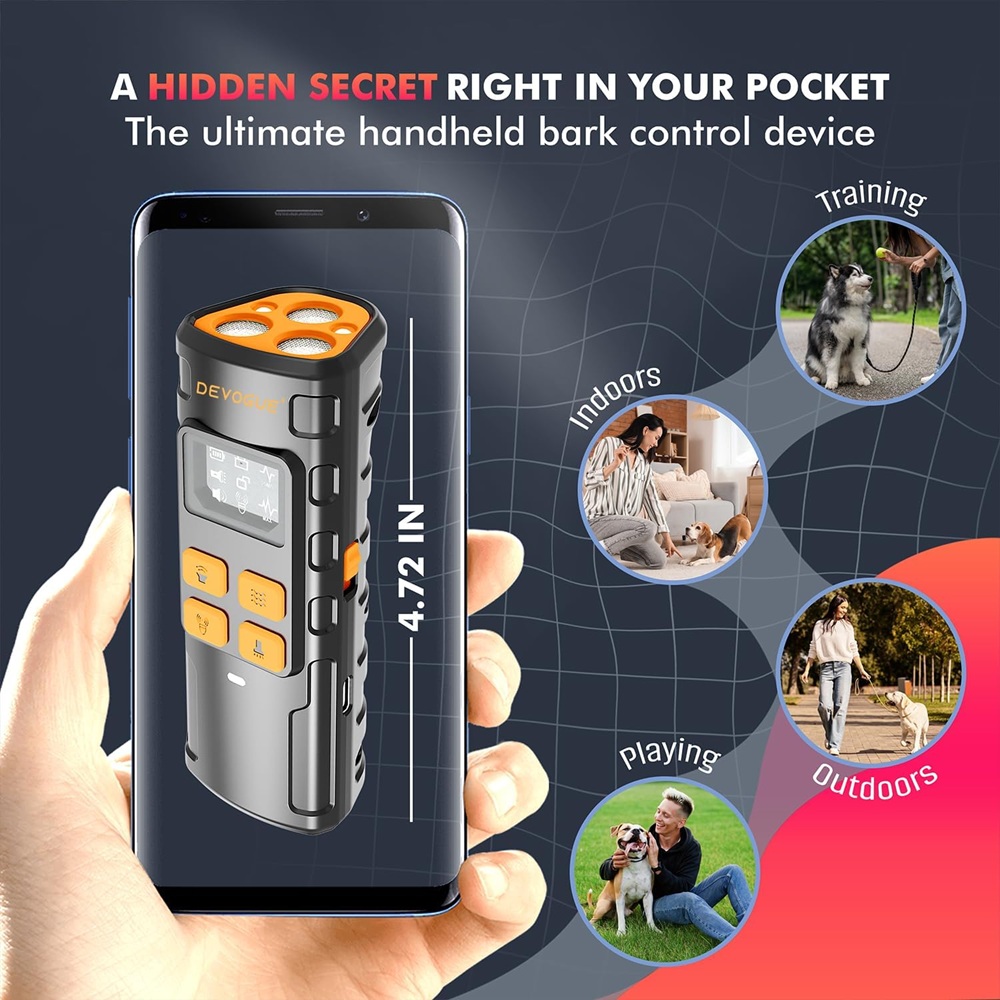 Dog Bark Deterrent Devices with 4 Different Modes for Training – Rechargeable Anti Barking Device for Dogs – 12 to 15 Meter Long Range Ultrasonic Dog Bark Deterrent (ThreeHead)