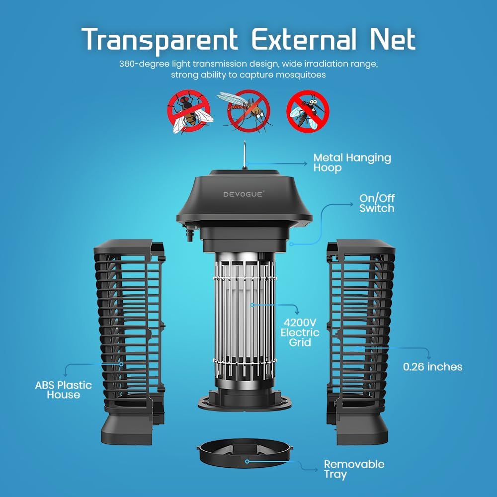 Electric Bug Zapper - Electric Blue Violet Attract Insect Light - Modern Stylish Mosquito Fly Killer - Fly Mosquito Control Bug Zapper Outdoor & Home and Kitchen (Black)