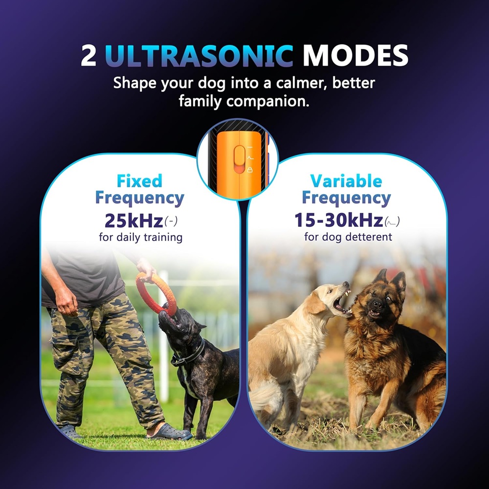 Dog Bark Deterrent Devices with Different Training Modes – Rechargeable Anti Barking Device for Dogs – 10 to 12 Meter Long Range Ultrasonic Dog Bark Deterrent