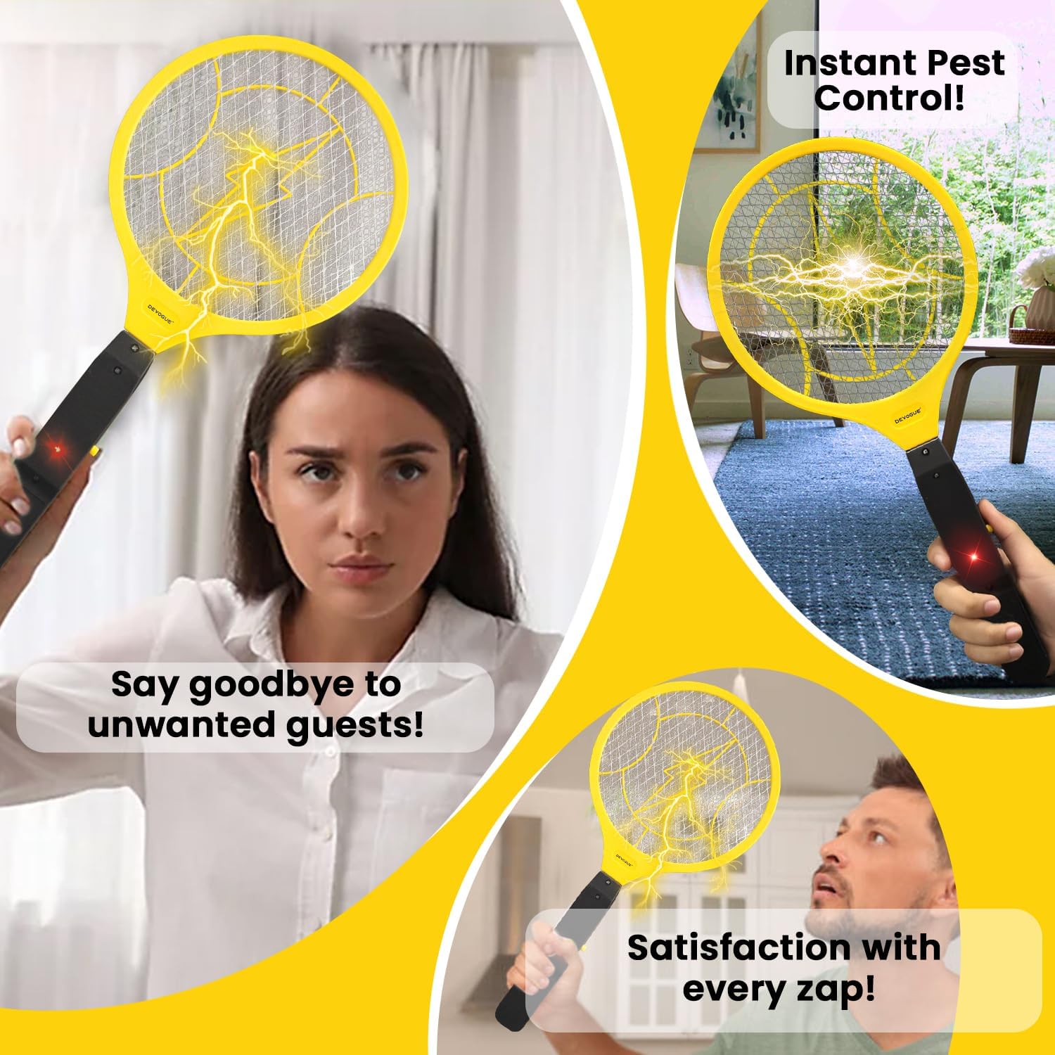 Electric Fly Swatter - Weight Like Apple - 2AA Battery Powered (not incl.) - 3-Layer Protection Grid Bug Zapper Racket for Home Bedroom Kitchen Office Backyard Patio Indoor Outdoor