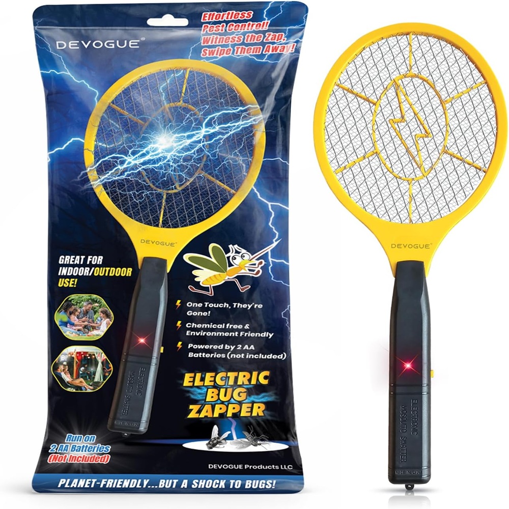 Electric Fly Swatter – Battery Operated Bug Zapper Racket, Mosquito & Insect Killer, Handheld Pest Control, Indoor & Outdoor Use