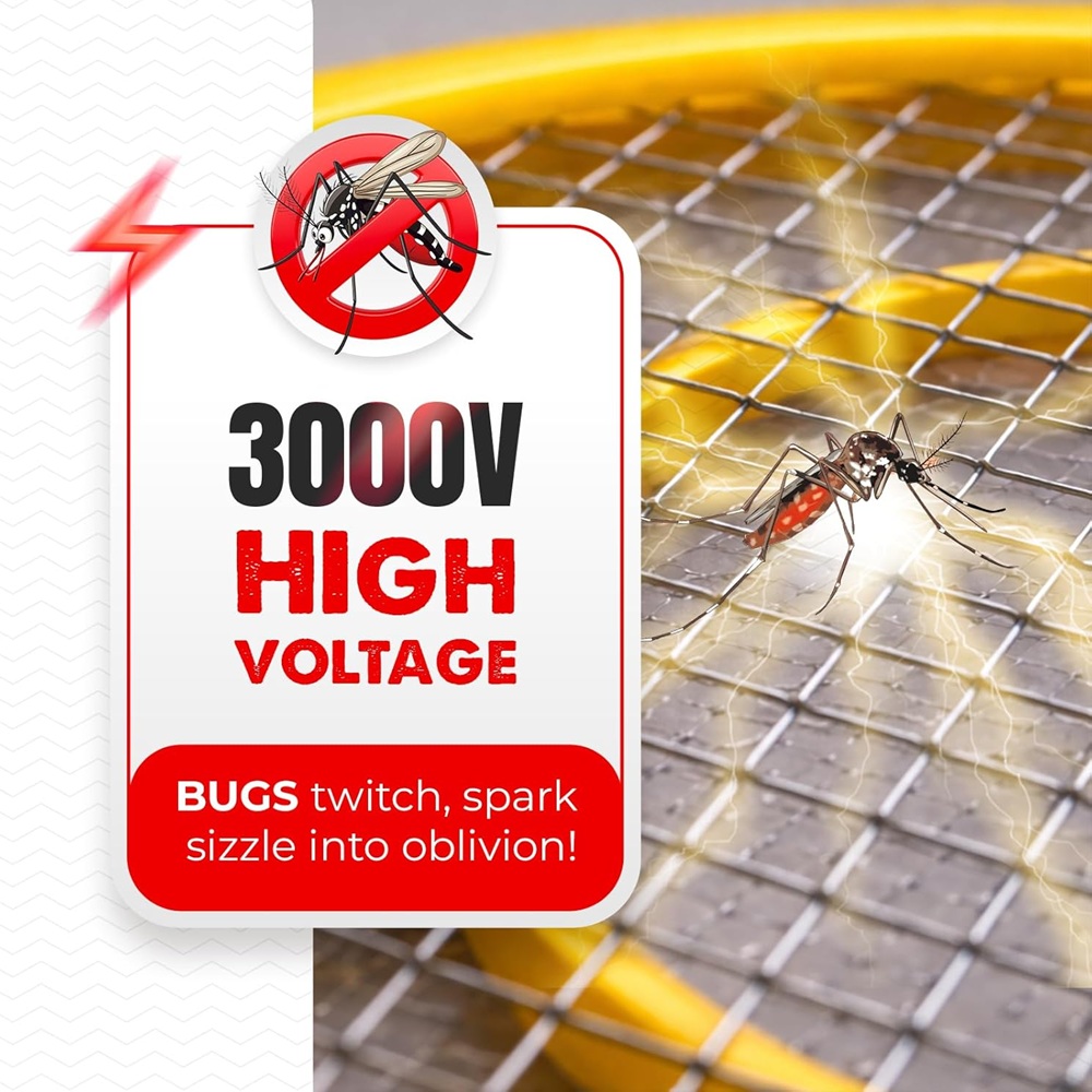 Electric Fly Swatter – Battery Operated Bug Zapper Racket, Mosquito & Insect Killer, Handheld Pest Control, Indoor & Outdoor Use