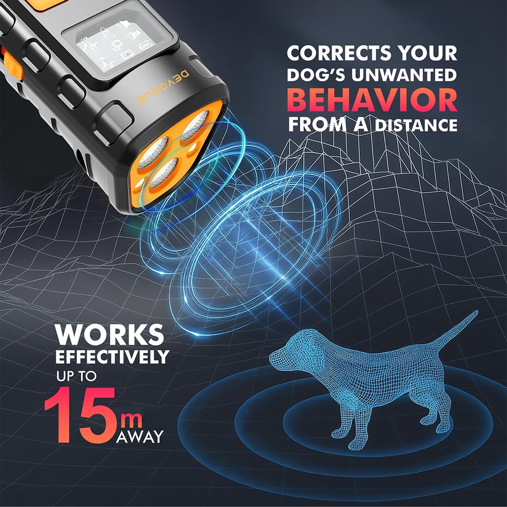 Dog Bark Deterrent Devices with 4 Different Modes for Training – Rechargeable Anti Barking Device for Dogs – 12 to 15 Meter Long Range Ultrasonic Dog Bark Deterrent (ThreeHead)