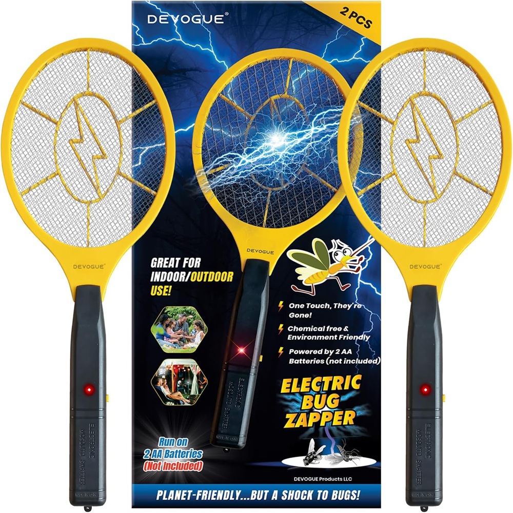 Pack of 2 Electric Fly Swatter Bug Zapper Battery Operated Flies Killer Indoor & Outdoor Pest Control Mosquito Zapper and Insect Catcher Racket (Packing May Vary)