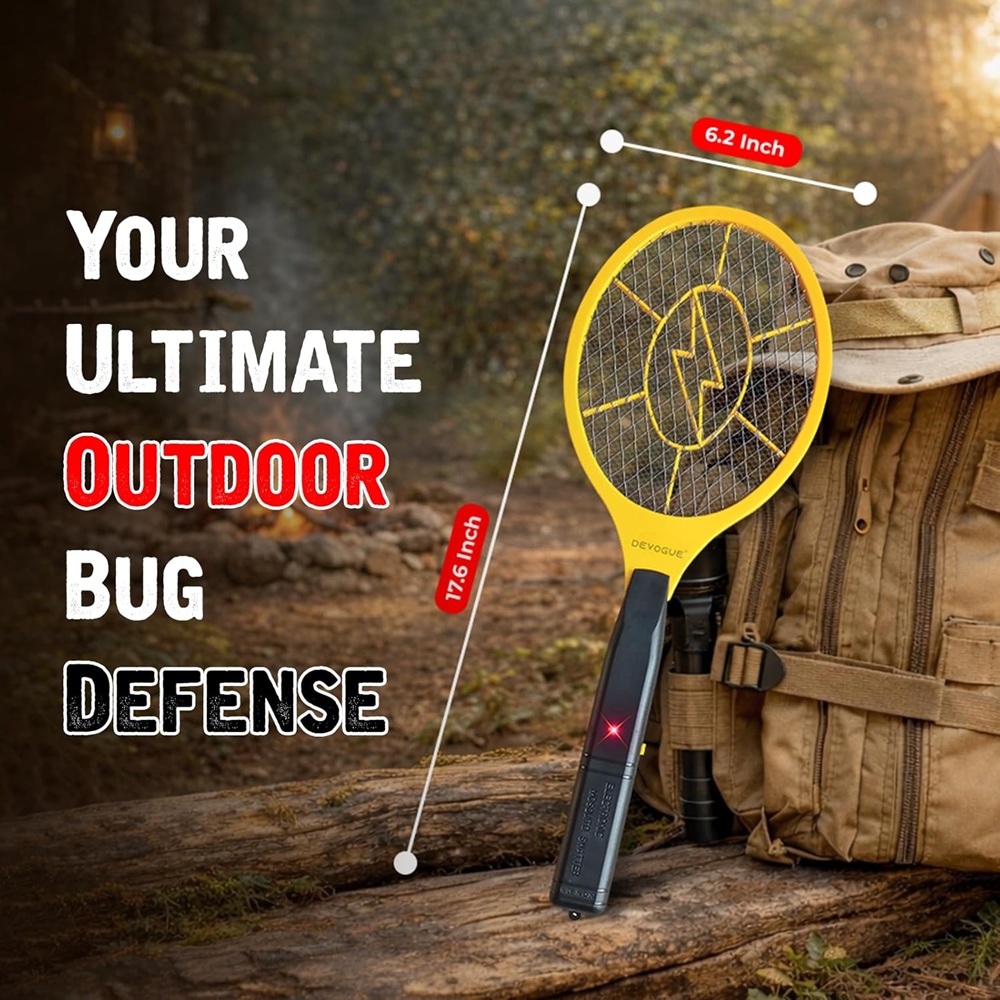 Electric Fly Swatter – Battery Operated Bug Zapper Racket, Mosquito & Insect Killer, Handheld Pest Control, Indoor & Outdoor Use
