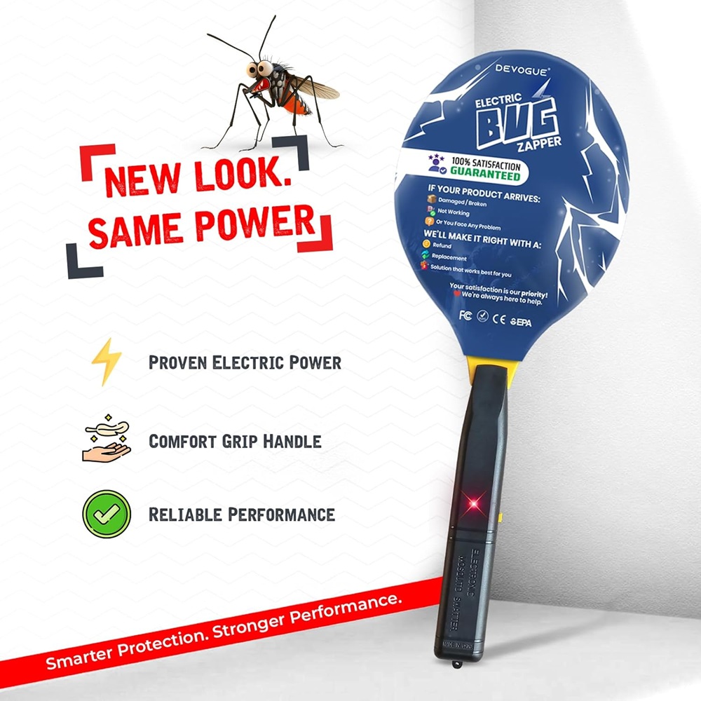 Electric Fly Swatter – Battery Operated Bug Zapper Racket, Mosquito & Insect Killer, Handheld Pest Control, Indoor & Outdoor Use